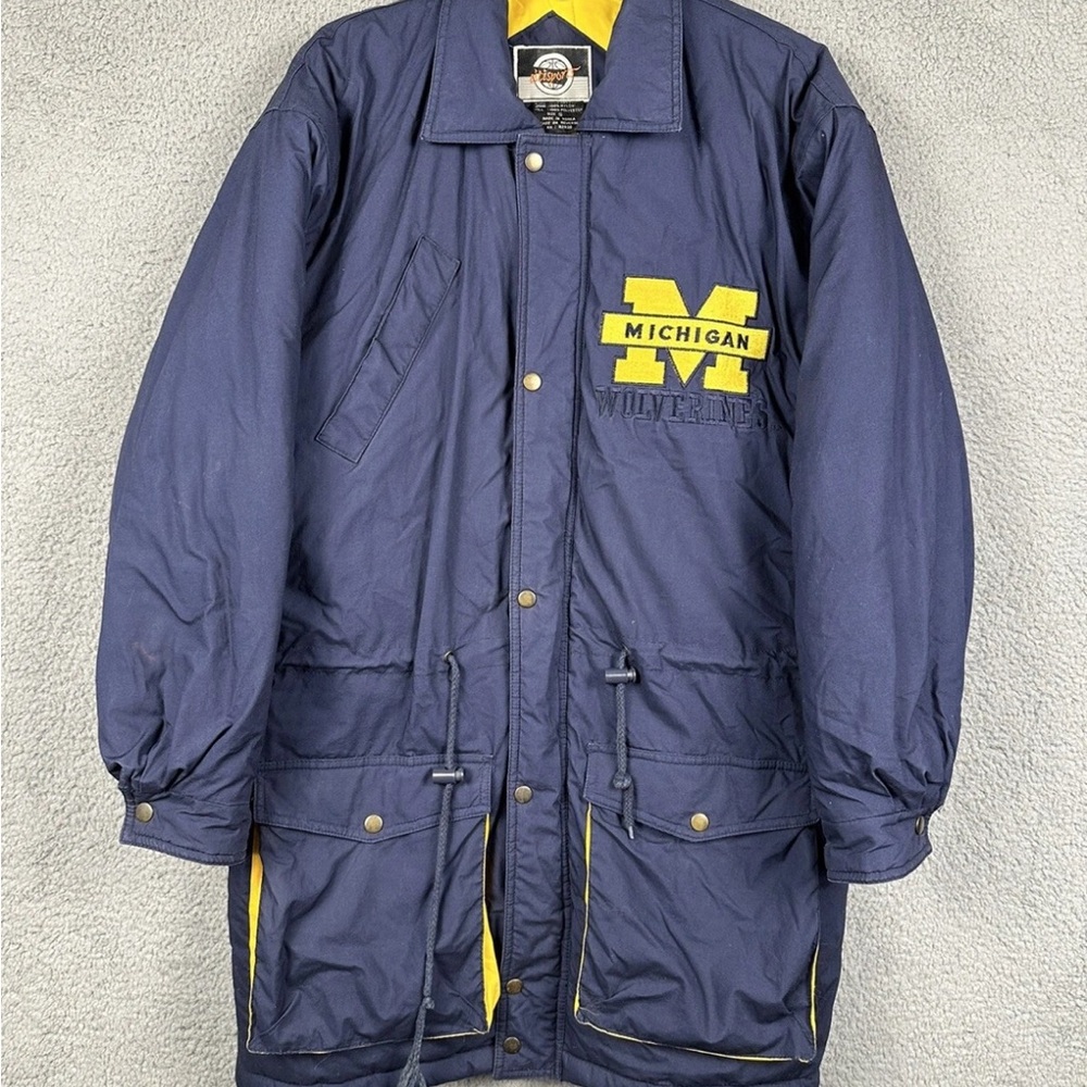 Vintage University of Michigan Wolverines Blue Men's Size Small Parka Long Coat